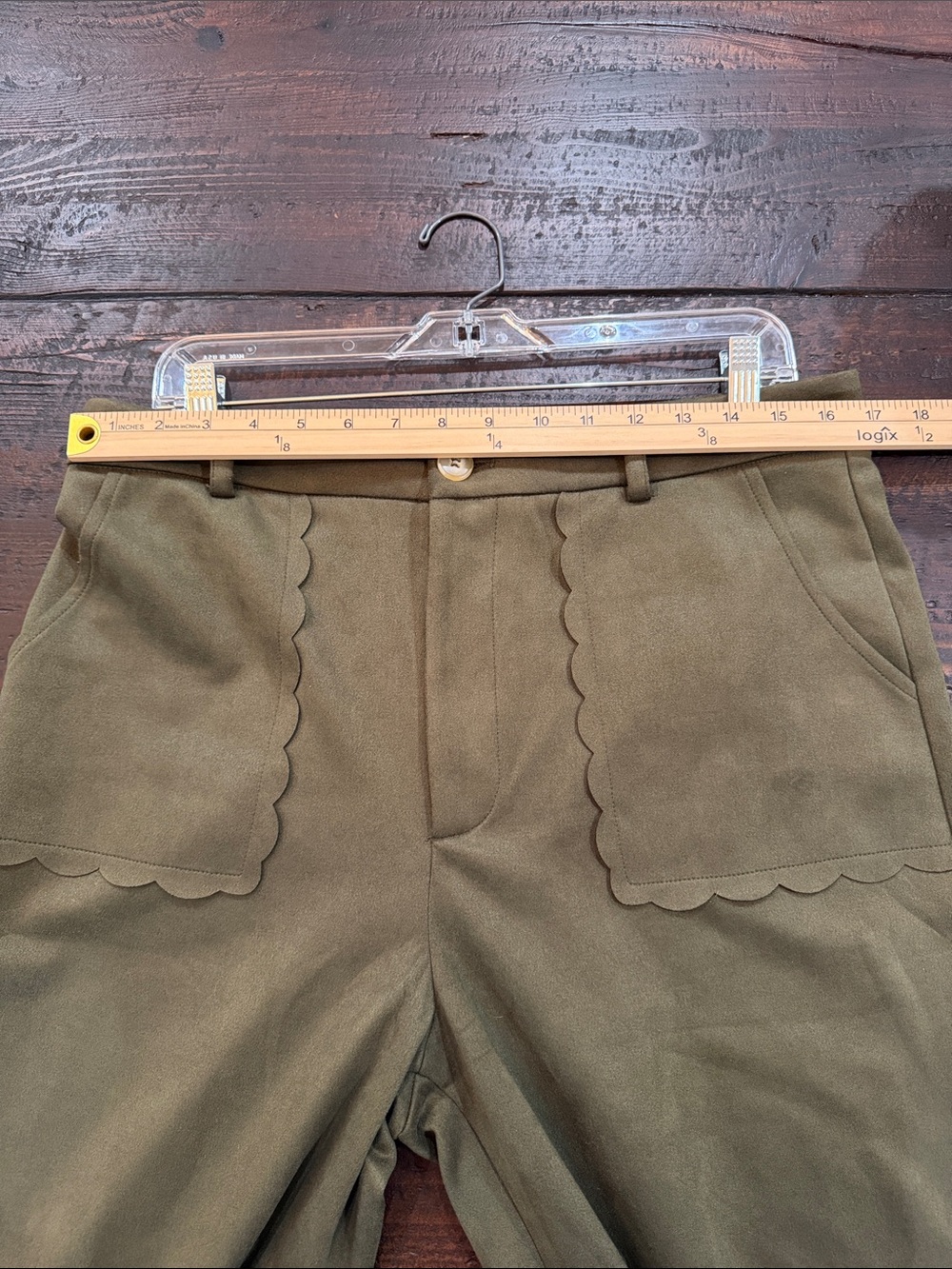 Jodifl Olive Faux Suede Scalloped Wide Leg Cropped Pants L - Picture 8 of 12